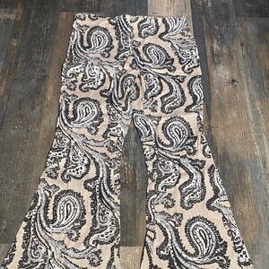 Free People Black and Cream paisley Patterned flare Pants